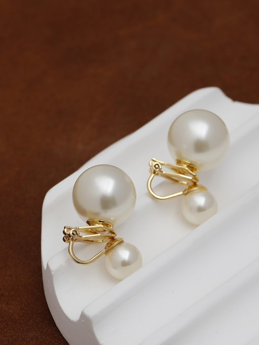 14k gold [ear clip] Brass Imitation Pearl Geometric Dainty Stud Earring